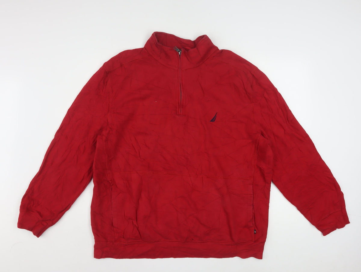 Nautica Men's Red 2XL 1/4 Zip Pullover Sweatshirt Mock Neck
