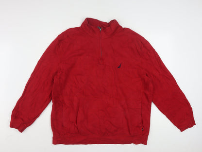 Nautica Men's Red 2XL 1/4 Zip Pullover Sweatshirt Mock Neck