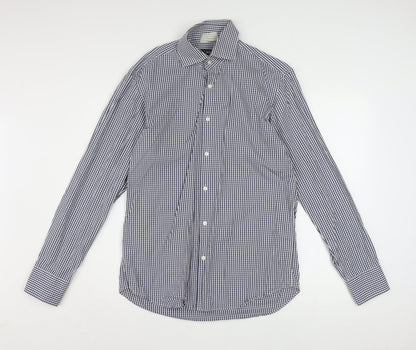 Hugo Boss Men's Blue Check Regular Fit Long Sleeve Cotton Shirt 15.5in