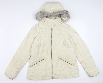 Columbia Women Ivory Hooded Puffer Jacket L Thermal Coil Winter Coat