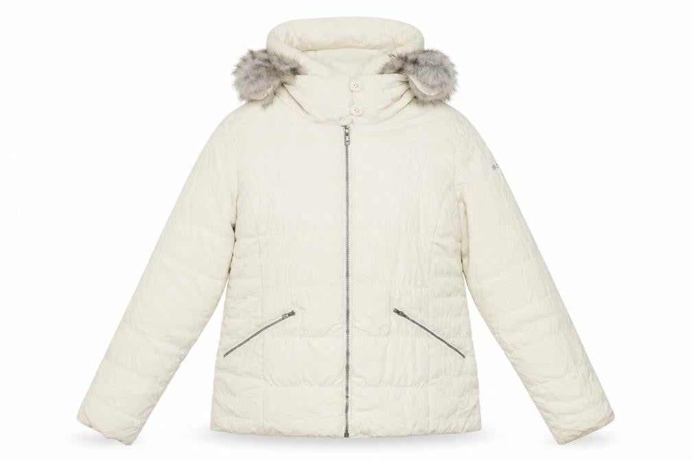Columbia Women Ivory Hooded Puffer Jacket L Thermal Coil Winter Coat