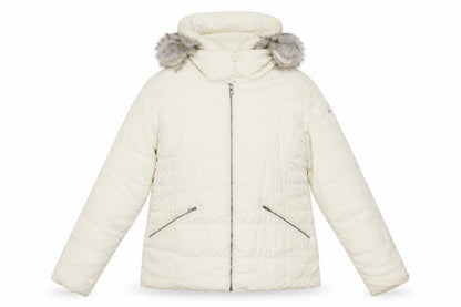Columbia Women Ivory Hooded Puffer Jacket L Thermal Coil Winter Coat