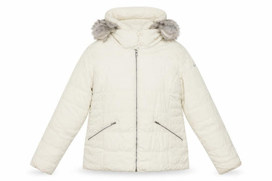 Columbia Women Ivory Hooded Puffer Jacket L Thermal Coil Winter Coat