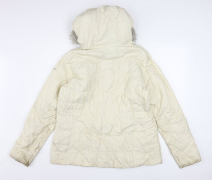 Columbia Women Ivory Hooded Puffer Jacket L Thermal Coil Winter Coat