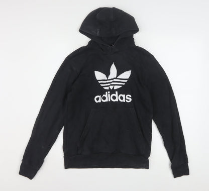 adidas Boys Black Pullover Hoodie 13-14 Years Logo Fleece Sweatshirt