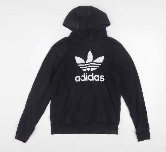 adidas Boys Black Pullover Hoodie 13-14 Years Logo Fleece Sweatshirt