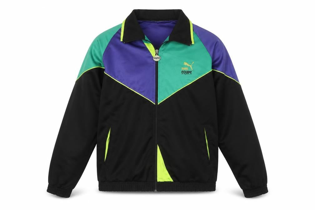Puma Women Black Purple Green Bomber Jacket Size 12 Polyester Colourblock