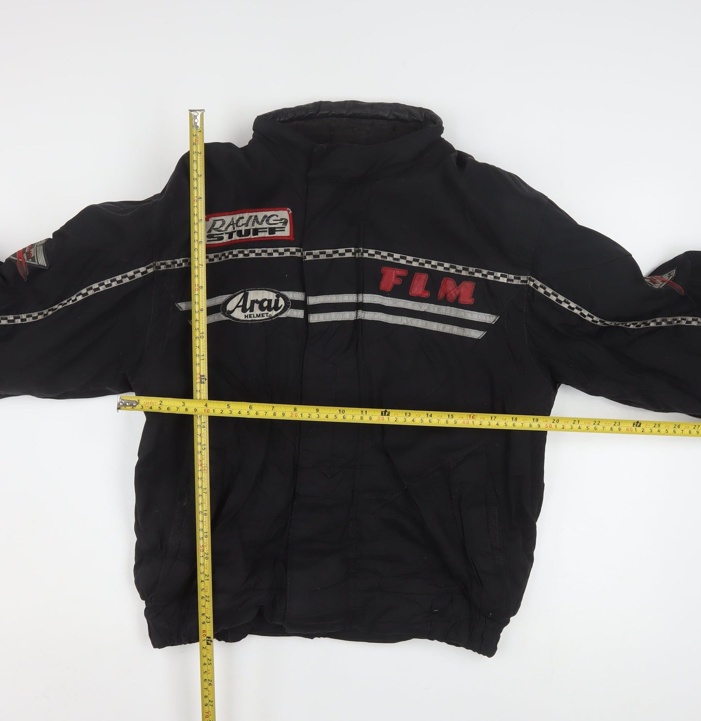 FLM Mens Black M Motorcycle Jacket Padded Lined Short Zip