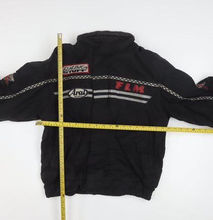 FLM Mens Black M Motorcycle Jacket Padded Lined Short Zip