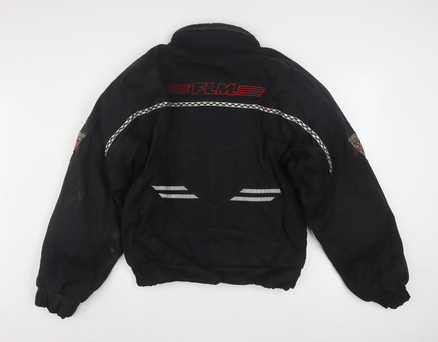 FLM Mens Black M Motorcycle Jacket Padded Lined Short Zip