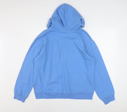 Disney Women Blue Stitch Pullover Hoodie L Cotton Blend Graphic