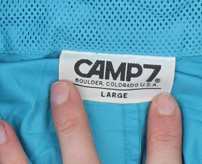 CAMP7 Men's Blue Green Windbreaker Jacket L Hooded Lightweight Outdoor