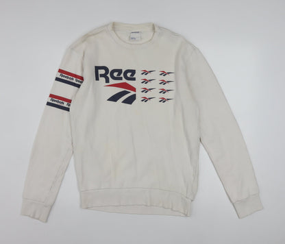 Reebok Men's White Graphic Logo Pullover Sweatshirt Size S