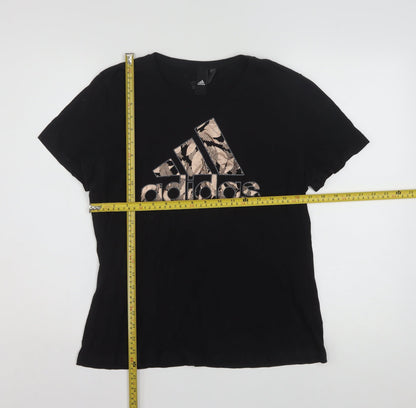 Adidas Womens Black Cotton Sports Logo T-Shirt Size 16