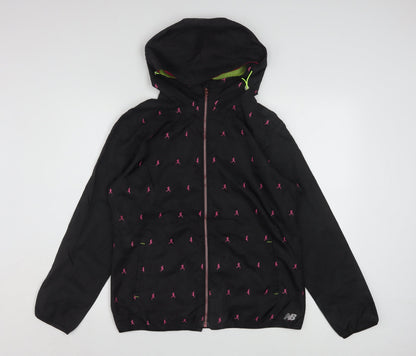 New Balance Womens Black L Hooded Windbreaker Jacket