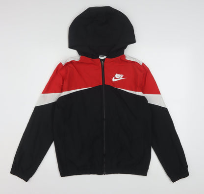 Nike Womens Red Black Hooded Windbreaker Jacket L Polyester Lightweight