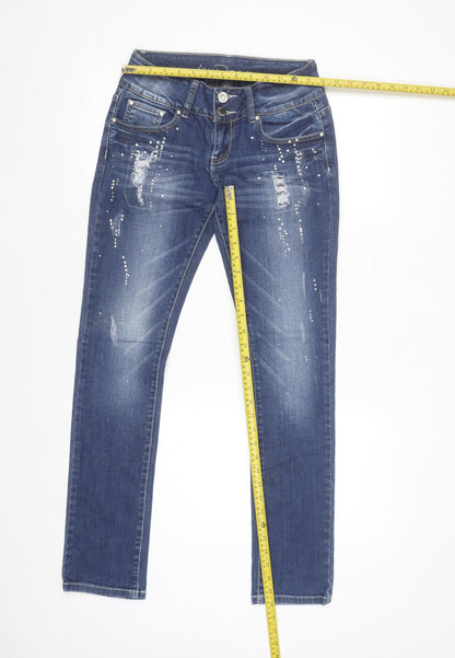 Jane Norman Womens Blue Size 10 Distressed Rhinestone Straight Jeans