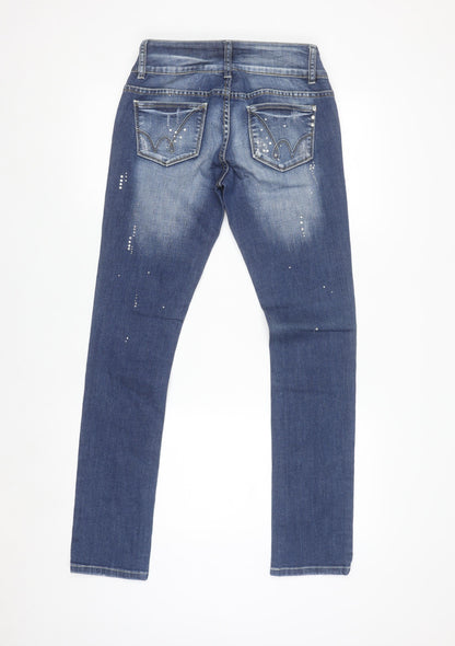 Jane Norman Womens Blue Size 10 Distressed Rhinestone Straight Jeans