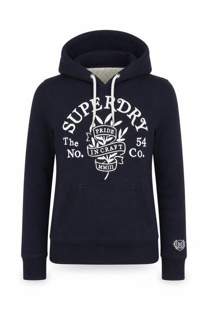 Superdry Womens Navy Blue Pullover Hoodie UK 10 Lined Cotton Blend