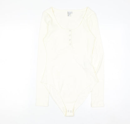 & Other Stories Women Ivory Long Sleeve Scoop Neck Button Bodysuit S