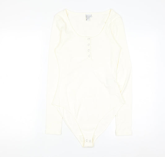 & Other Stories Women Ivory Long Sleeve Scoop Neck Button Bodysuit S