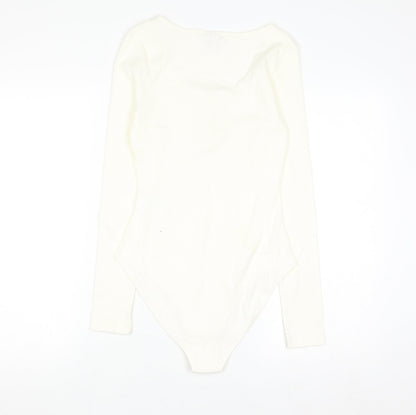 & Other Stories Women Ivory Long Sleeve Scoop Neck Button Bodysuit S