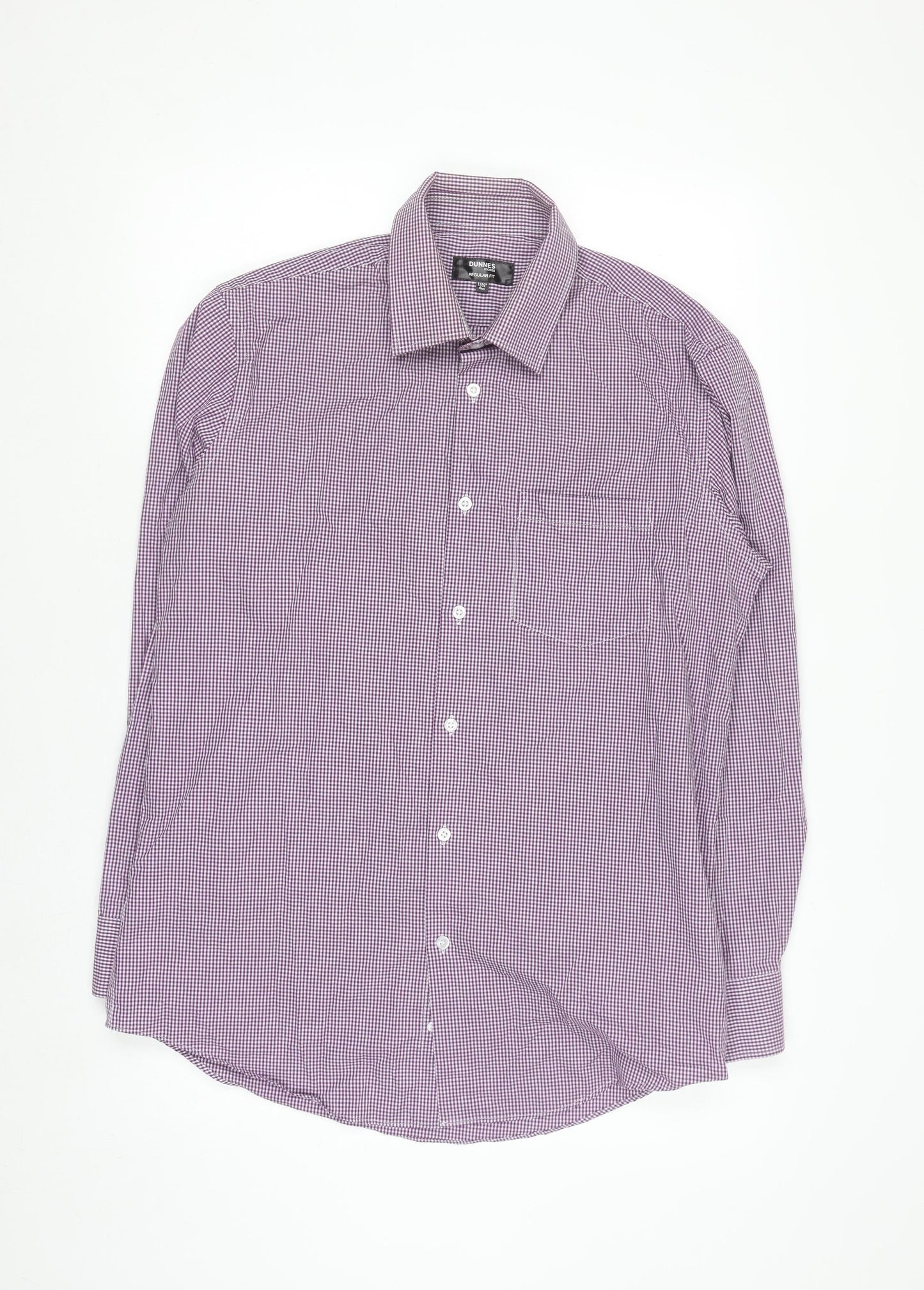 Dunnes Stores Men's Purple Check Regular Fit Long Sleeve Shirt 15.5in