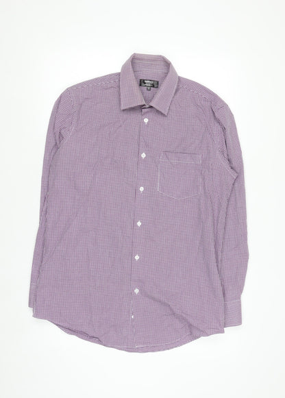 Dunnes Stores Men's Purple Check Regular Fit Long Sleeve Shirt 15.5in