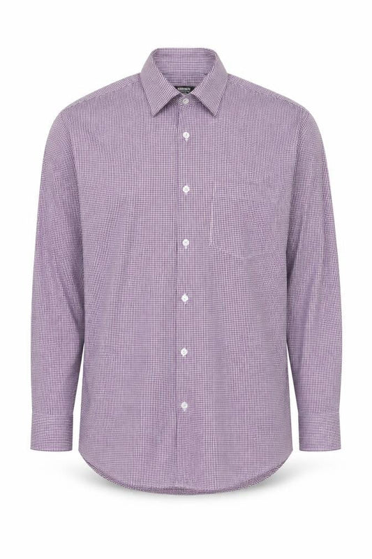 Front view of Dunnes Men's Purple Check Regular Fit Long Sleeve Shirt 15.5in