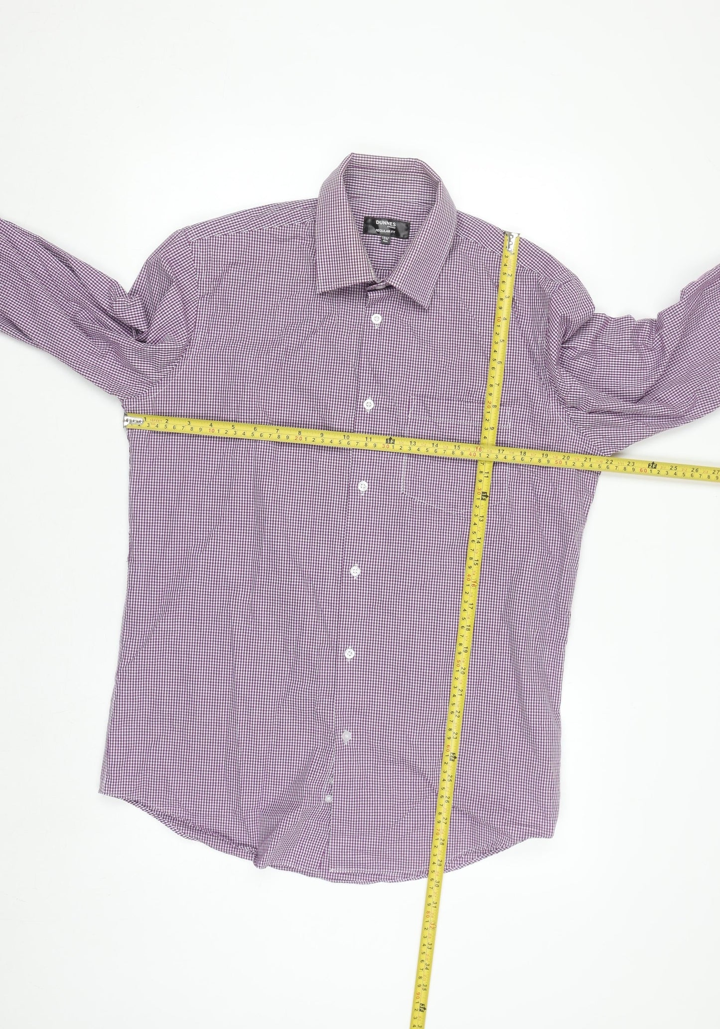Dunnes Stores Men's Purple Check Regular Fit Long Sleeve Shirt 15.5in