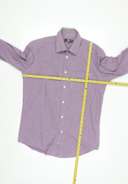 Dunnes Stores Men's Purple Check Regular Fit Long Sleeve Shirt 15.5in