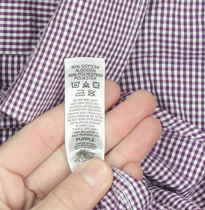 Dunnes Stores Men's Purple Check Regular Fit Long Sleeve Shirt 15.5in