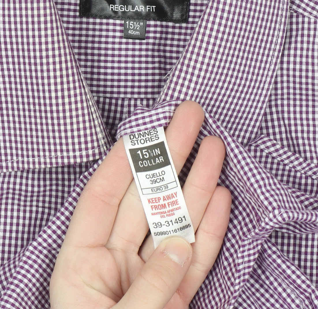 Dunnes Stores Men's Purple Check Regular Fit Long Sleeve Shirt 15.5in