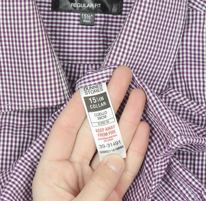 Dunnes Stores Men's Purple Check Regular Fit Long Sleeve Shirt 15.5in