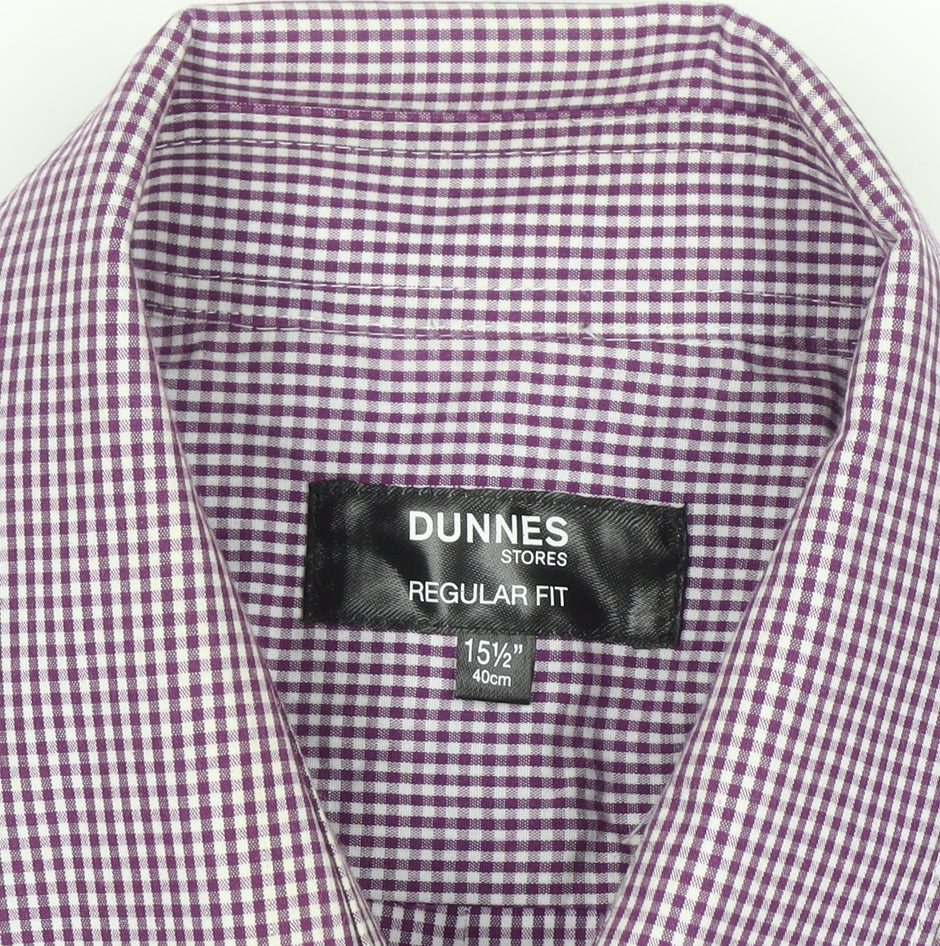 Dunnes Stores Men's Purple Check Regular Fit Long Sleeve Shirt 15.5in