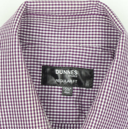 Dunnes Stores Men's Purple Check Regular Fit Long Sleeve Shirt 15.5in