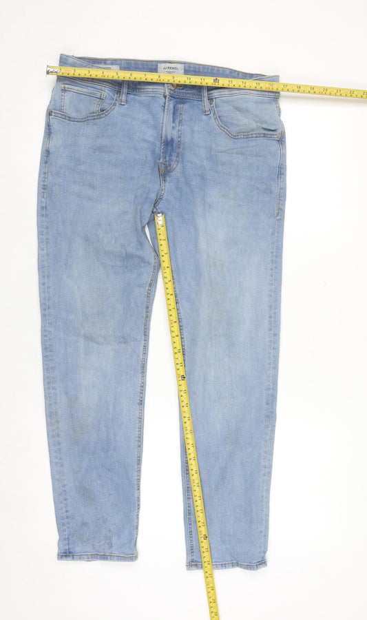 JJ Rebel Men's Blue Light Wash Denim Jeans 32W 30L Regular Fit