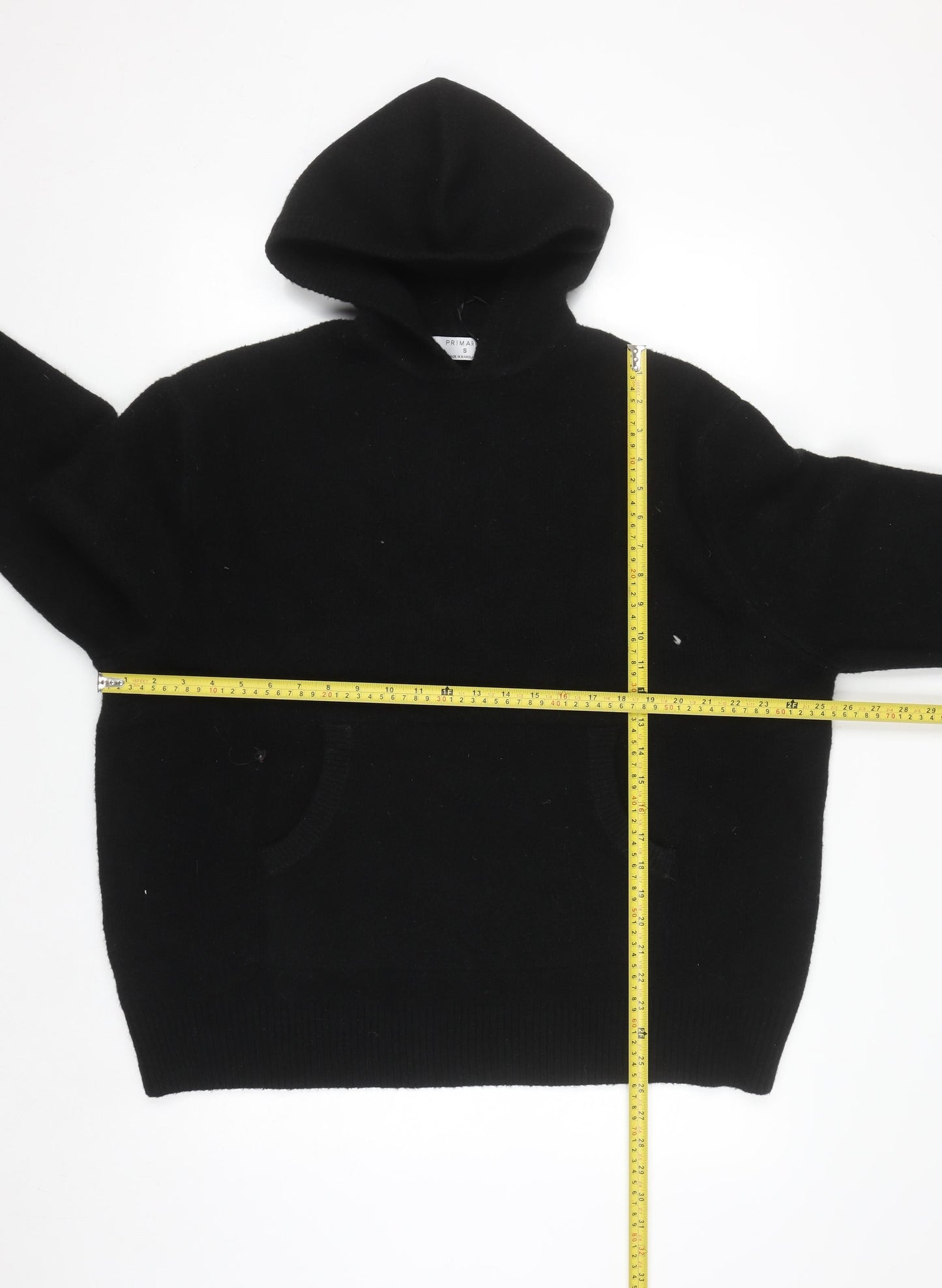 Primark Men Black Knit Pullover Hoodie Size S Wool Blend