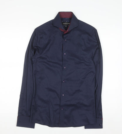River Island Men's Blue Slim Fit Long Sleeve Button-Up Shirt XS