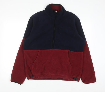 John Lewis Men's Blue Red Fleece Half Zip Pullover Sweatshirt M