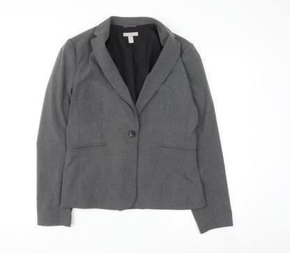 H&M Women Grey One-Button Suit Jacket Size 12 Classic Fit