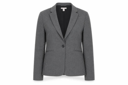 H&M Women Grey One-Button Suit Jacket Size 12 Classic Fit