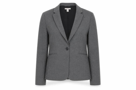 H&M Women Grey One-Button Suit Jacket Size 12 Classic Fit