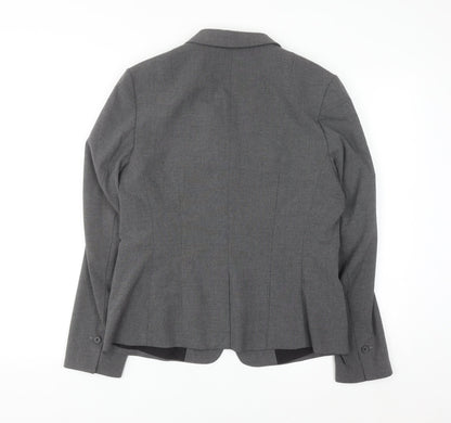 H&M Women Grey One-Button Suit Jacket Size 12 Classic Fit