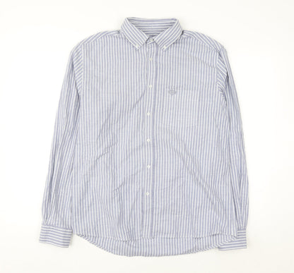 Paul Costelloe Men’s Blue Striped Regular Fit Long Sleeve Button-Up Shirt Medium