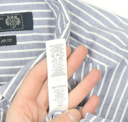 Paul Costelloe Men’s Blue Striped Regular Fit Long Sleeve Button-Up Shirt Medium