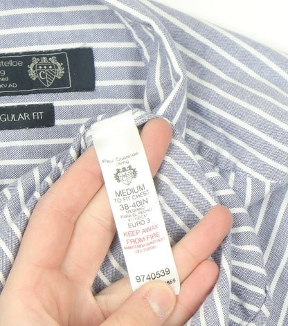 Paul Costelloe Men’s Blue Striped Regular Fit Long Sleeve Button-Up Shirt Medium