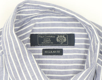 Paul Costelloe Men’s Blue Striped Regular Fit Long Sleeve Button-Up Shirt Medium