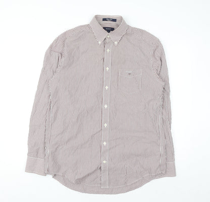 GANT Men's Brown Striped Button-Down Long Sleeve Regular Fit Shirt L