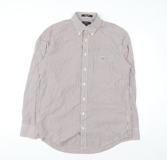 GANT Men's Brown Striped Button-Down Long Sleeve Regular Fit Shirt L